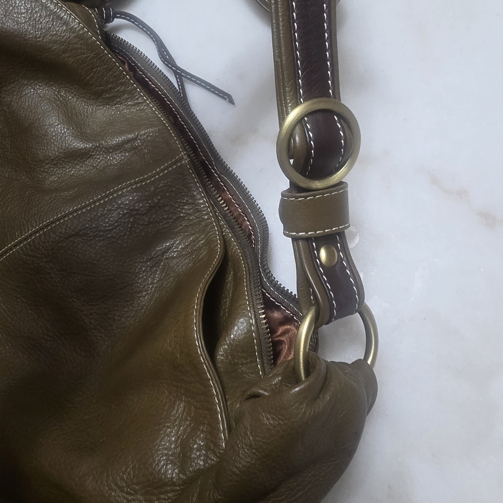Pebbled Olive Shoulder Bag with Adjustable Strap - Picture 8 of 11